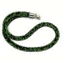Halskette gehäkelt Glasperlen 925 Silber Schließe Handarbeit Unikatschmuck Häkelkette 45cm schwarz grün