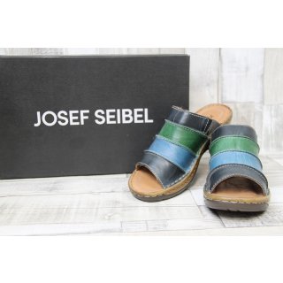 Josef Seibel Damen Pantolette Catalonia 64 dunkelblau-grün gestreift, dickere Sohle