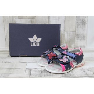 LICO Mädchen Klett-Sandale dunkelblau-pink mit Schmetterlingen