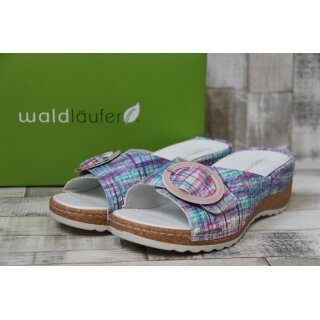 Waldläufer Hanila Damen Pantolette pink-blau gemustert mit Wechselfußbett