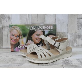 Scandi Damen Sandale beige mit Klettverschluss