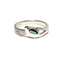 Ring 925/- Silber rhodiniert poliert matt Zirkonia grün navette #60