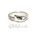 Ring 925/- Silber rhodiniert poliert matt Zirkonia grün navette #60