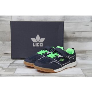 LICO Jungen Klett-Sportschuh dunkelblau mit neongrünem Gummisenkel