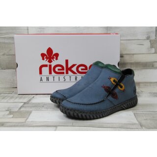 Rieker Damen Knöchelschuh jeansblau mit bunten Ösen