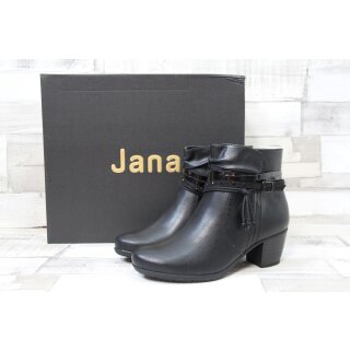 Jana Damen Kurzstiefelette schwarz mit Fesselbändchen und kleiner Zierschnalle , 4 cm Absatzhöhe