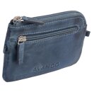 GlücksNugget Schlüsseltasche mit XXL-Öffnung und 2 Schlüsselringen aus Leder, blau + vergoldeter Glückscent