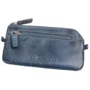 GlücksNugget Schlüsseltasche mit XXL-Öffnung und 2 Schlüsselringen aus Leder, blau + vergoldeter Glückscent