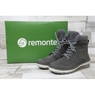 Remonte TEX Damen Schnürstiefelette grau mit seitlichem Reißverschluss