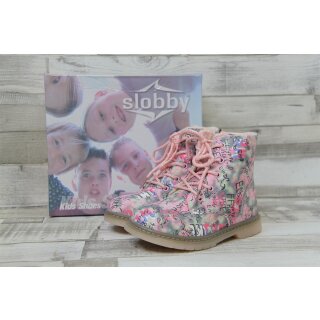 slobby gefütterte Mädchen Stiefelette rosa-bunt mit Schriftzug, Schnürung und Reißverschluss
