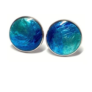 Ohrring 925 Silber Emaille blau farbverlauf gewölbt 13mm Ohrstecker