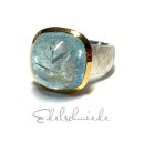 Ring 925/- Silber Aquamarin Cabochon groß bicolor...