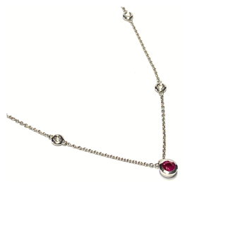 Solitär Anhänger 585/- Weißgold Rubin rund facettiert + Brillanten 0,13ct G/si Kettenanhänger inklusive Kette 42 / 45 cm