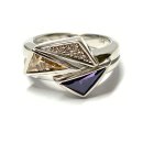 Ring 925/- Silber Zirkonia lila beige dreieck facettiert SilberRing rhodiniert #52