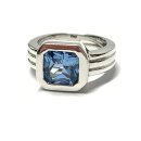 Ring 925/- Silber rhodiniert Zirkonia blau hellblau achteck modern massiv Schmuckring #52