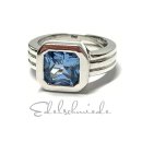 Ring 925/- Silber rhodiniert Zirkonia blau hellblau achteck modern massiv Schmuckring #52