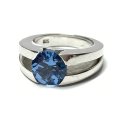 Ring 925/- Silber rhodiniert Zirkonia blau hellblau rund modern massiv Schmuckring #51