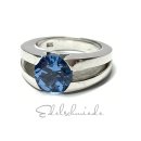 Ring 925/- Silber rhodiniert Zirkonia blau hellblau rund modern massiv Schmuckring #51