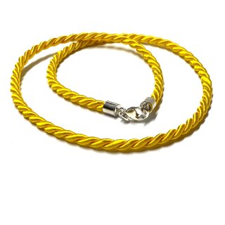 Seidenkordel gelb 925 Silber Verschluß Karabiner 50 cm Halsband