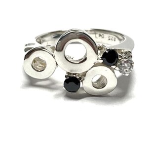 Ring 925/- Silber Zirkonia schwarz + weiß Kontrast Schmuckring Silberring #54