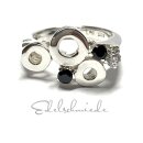 Ring 925/- Silber Zirkonia schwarz + weiß Kontrast Schmuckring Silberring #54