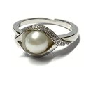 Ring 925 Silber Perle + Zirkonia rhodiniert schmal dezent...
