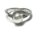 Ring 925 Silber Perle + Zirkonia rhodiniert matt schmal...