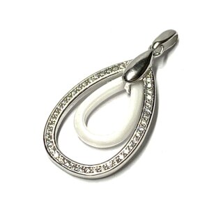Anhänger 925 Silber rhodiniert Kermaik weiß Zirkonia Tropfen Kettenanhänger