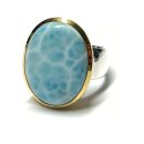 Ring 925/- Silber Larimar Cabochon groß oval...
