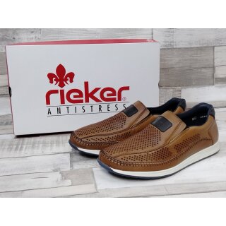 Rieker Herren Slipper braun durchbrochen mit heller Sohle