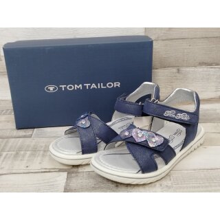 Tom Tailor Mädchen Klett-Sandale dunkelblau mit Glitterherzchen
