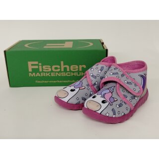 Fischer Mädchen Hausschuh mit Einhorn und Klettverschluss grau bunt