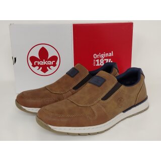 Rieker Herren Slipper braun, an der Ferse mit blau abgesetzt