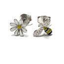 Ohrstecker 925 Silber rhodiniert Biene Blume Zirkonia...