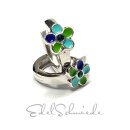 Creolen 925 Silber rhodiniert Blume grün blau farbig Kinderschmuck