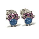Ohrringe Silber 925 Ohrstecker Eule farbig Lack hellblau...