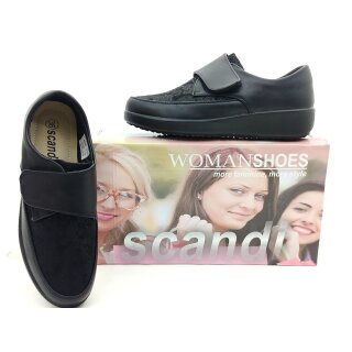 scandi Damen Klett Halbschuh schwarz Glitzermuster