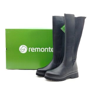 Remonte Damen Langschaftstiefel schwarz mit Stretcheinsatz seitlichem Reißverschluss Warmfutter