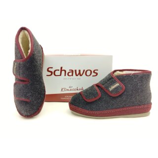 Schawos Damen Klett Hausschuh dunkelgrau/bordo